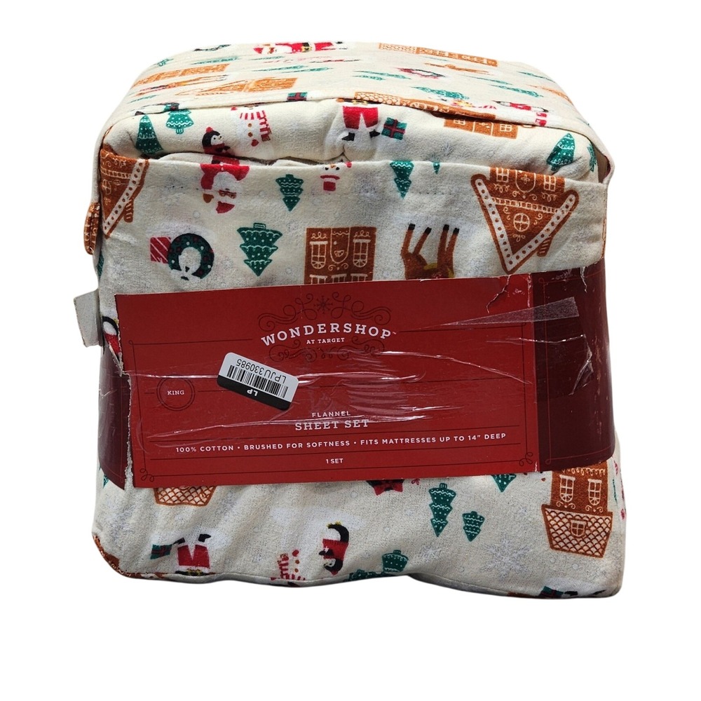 Christmas Flannel Sheet Set King Winter Holiday Santa Gingerbread 4pc